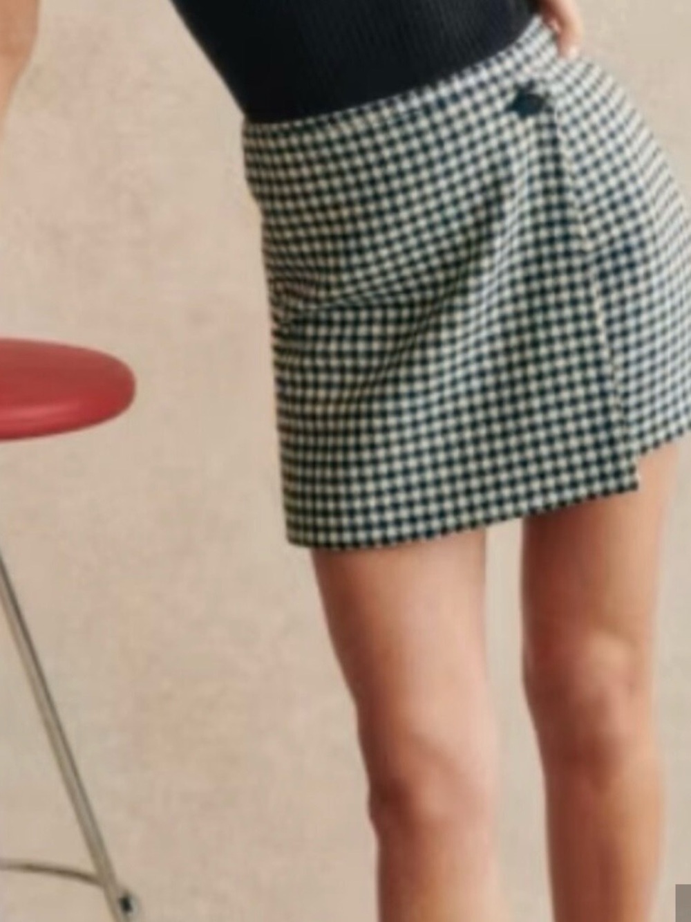 Sezane Houndstooth Laure Skirt Size 34‎ One Button Wool Blend Academia Preppy